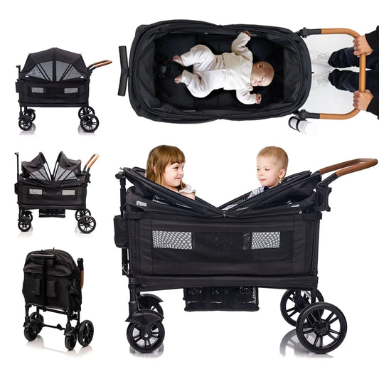 2-in-1 Wagon Stroller – Tandem Stroller for 2 Kids with Adjustable Canopy & Cargo Mode