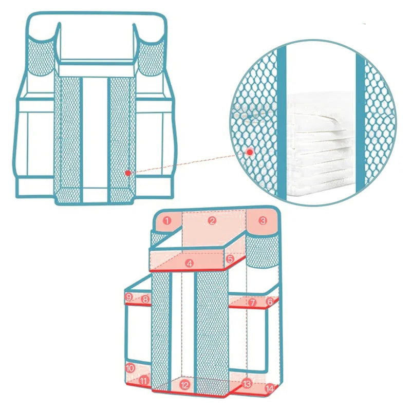 Gray Oxford Baby Bedside Hanging Organizer – Diaper & Toy Storage Bag with Adjustable Height