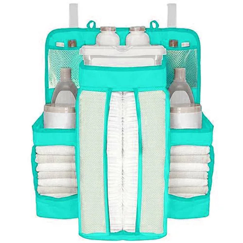 Gray Oxford Baby Bedside Hanging Organizer – Diaper & Toy Storage Bag with Adjustable Height