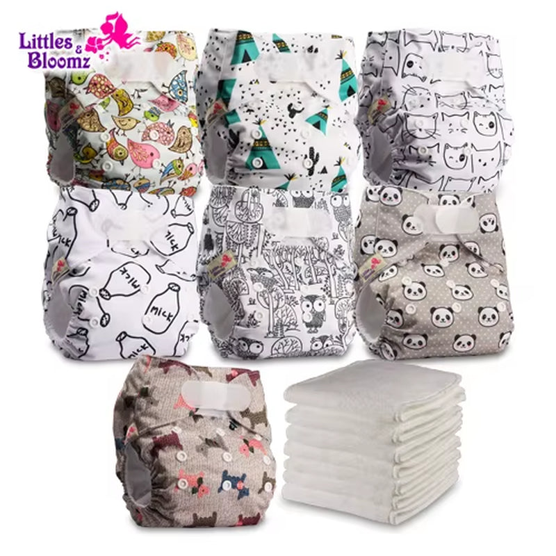 7-Pack Washable Cloth Diapers with 7 Inserts – Eco-Friendly Reusable Pocket Nappy Set (Unisex)