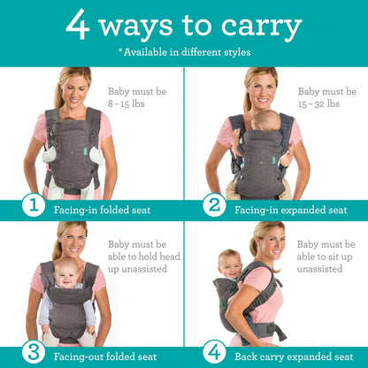 Flip 4-In-1 Convertible Baby Carrier, 4-Position, Unisex Baby 0+ Months, 8-32Lbs, Black & Gray Leopard