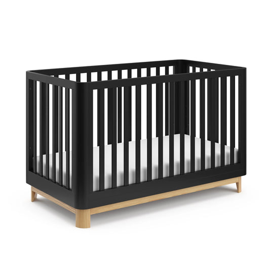 Santos 3-in-1 Convertible Baby Crib - Stylish Black & Natural Design