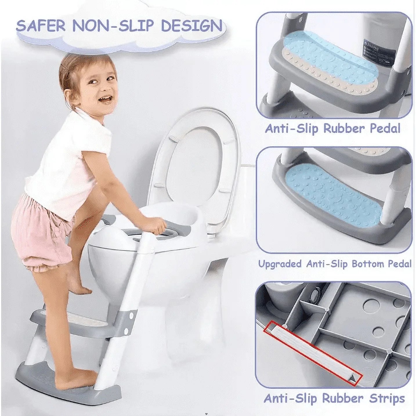 Potty Training Seat with Step Stool Ladder – Foldable, Height Adjustable, Non-Slip Design (Gray)
