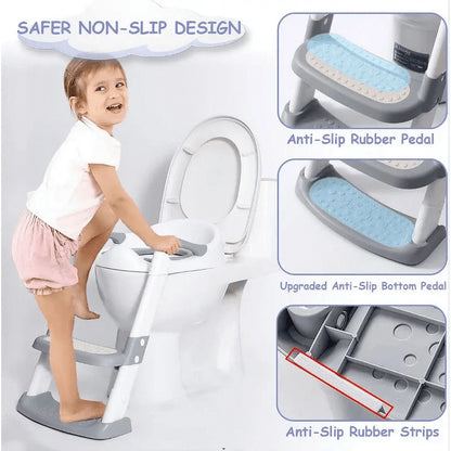 Potty Training Seat with Step Stool Ladder – Foldable, Height Adjustable, Non-Slip Design (Gray)