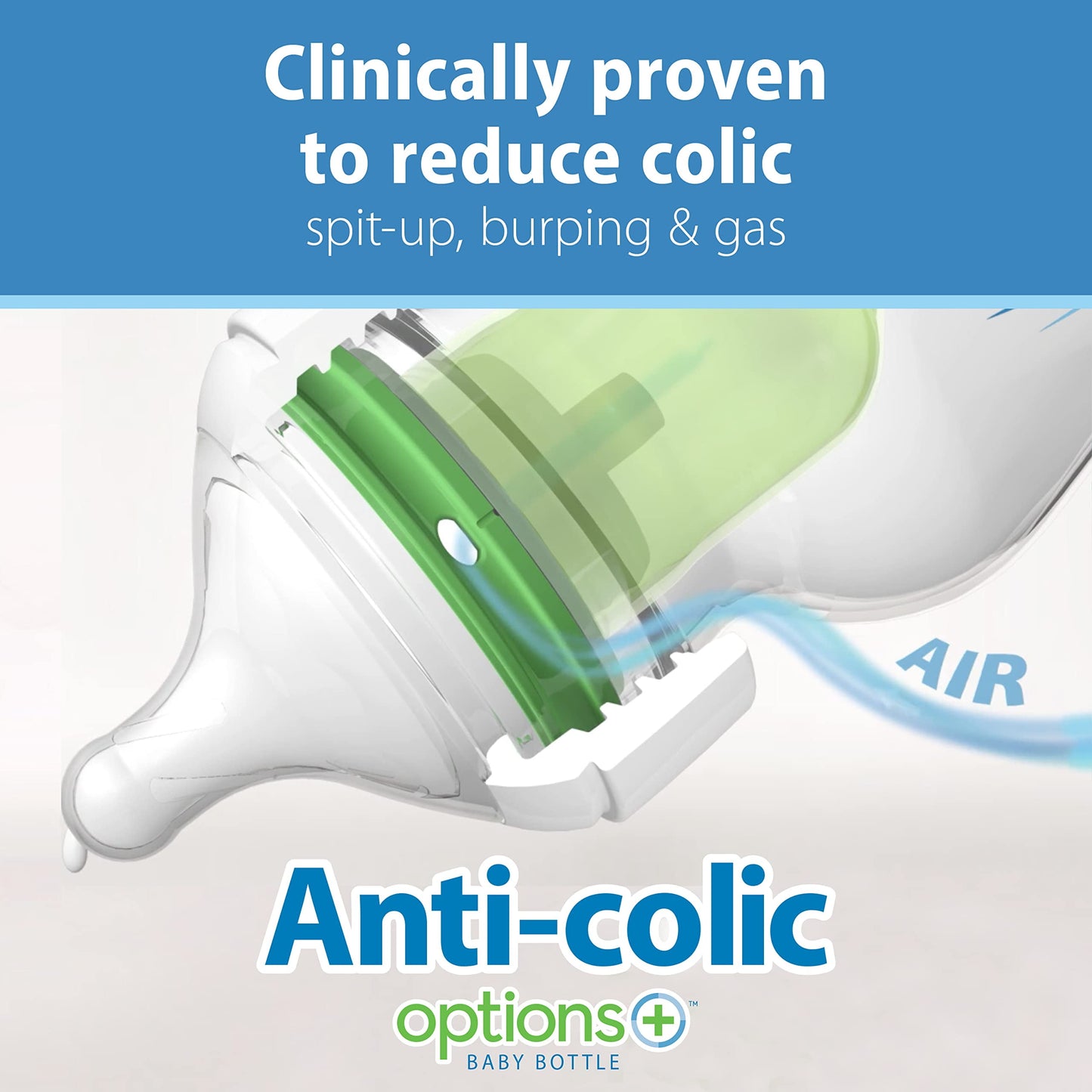 Natural Flow Anti-Colic Options+ Wide-Neck Glass Baby Bottles 9 Oz/270 Ml, with Level 1 Slow Flow Nipple, 3 Pack, 0M+ C24