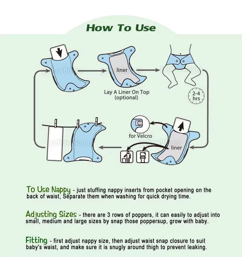 7-Pack Washable Cloth Diapers with 7 Inserts – Eco-Friendly Reusable Pocket Nappy Set (Unisex)