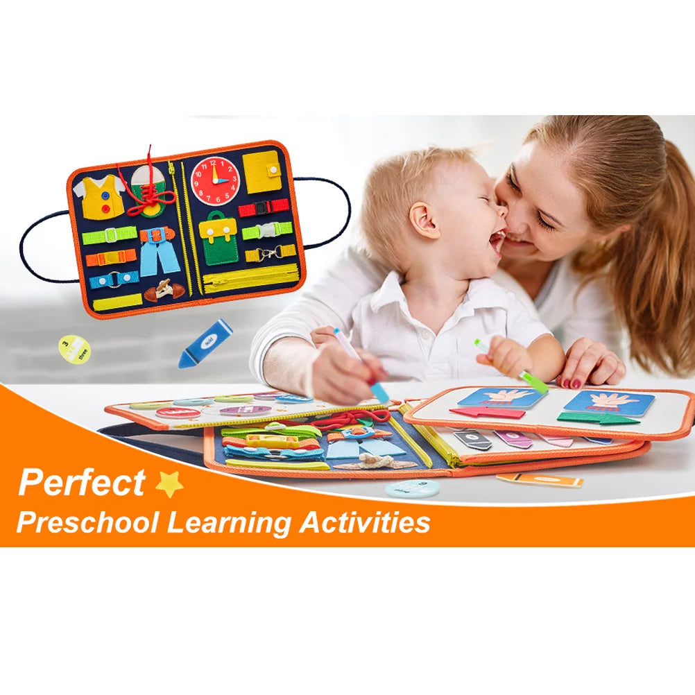 Montessori Busy Board – Educational Toy for Toddlers Ages 2-4, Portable Learning & Sensory Activity Board
