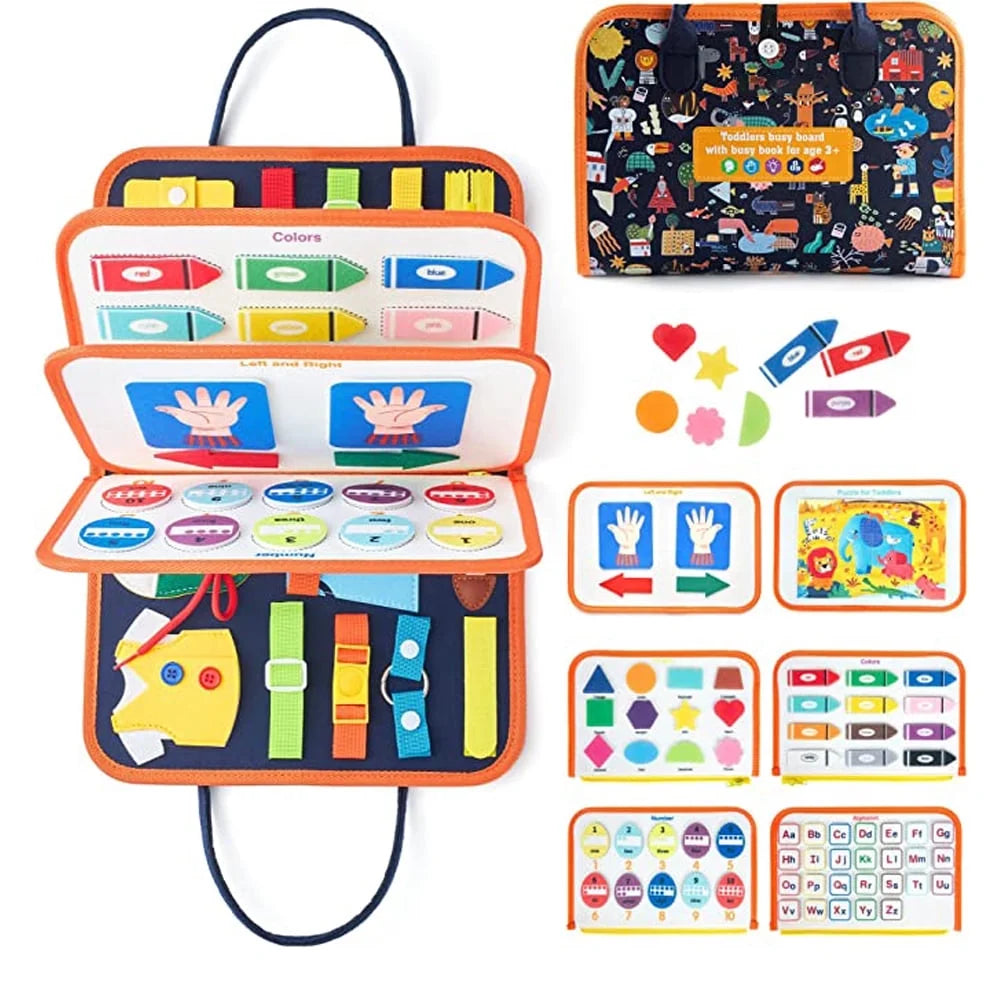Montessori Busy Board – Educational Toy for Toddlers Ages 2-4, Portable Learning & Sensory Activity Board
