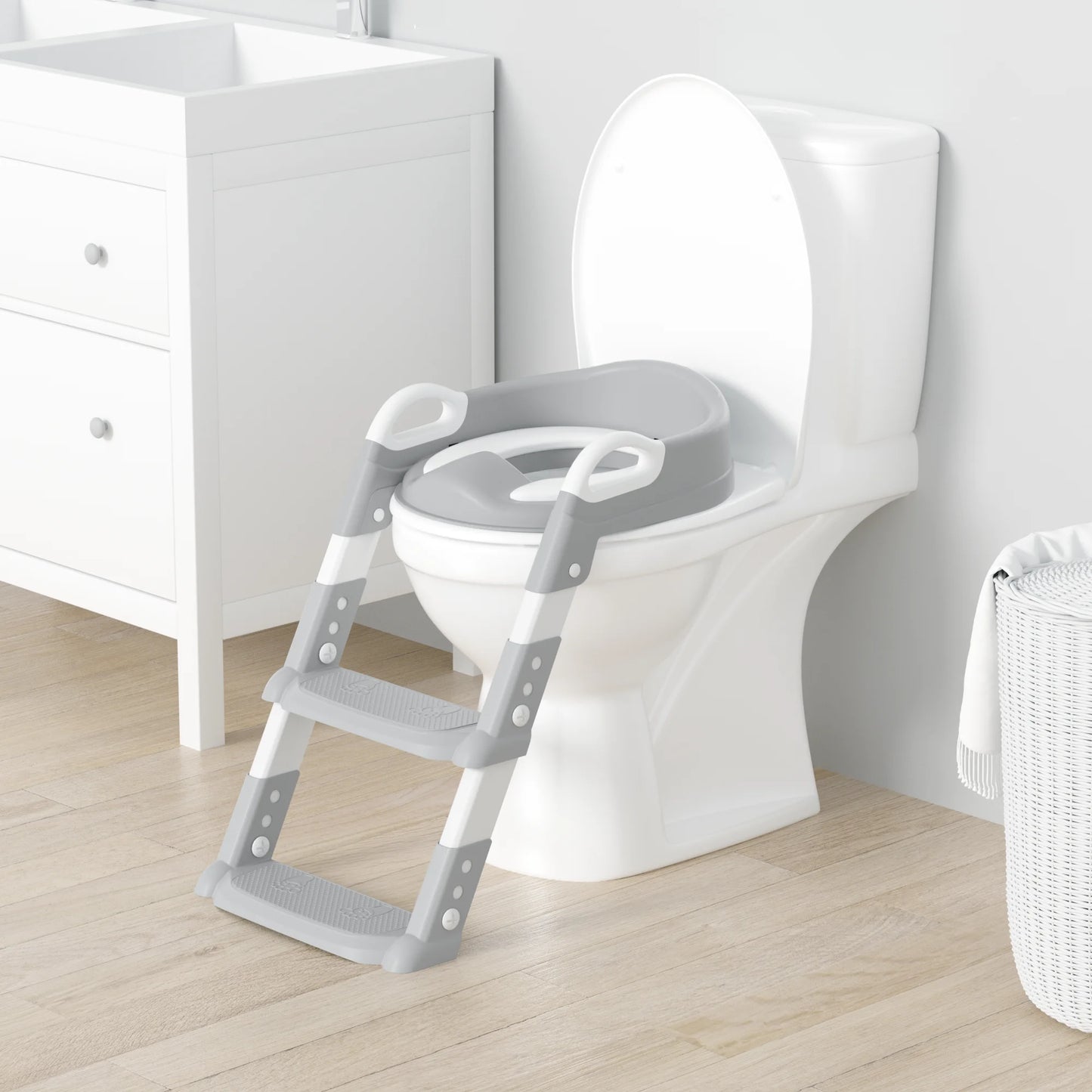 Potty Training Seat with Step Stool Ladder – Foldable, Height Adjustable, Non-Slip Design (Gray)