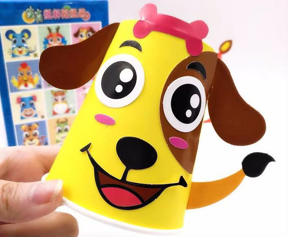 12Pcs Children 3D DIY Handmade Paper Cups Sticker Material Kit Whole Set Kids Kindergarten School Art Craft Educational Toys GYH